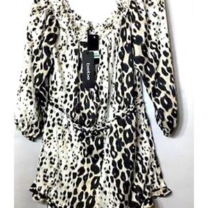 Women's Bebe Sexy Leopard Off the Shoulder  Romper Size L